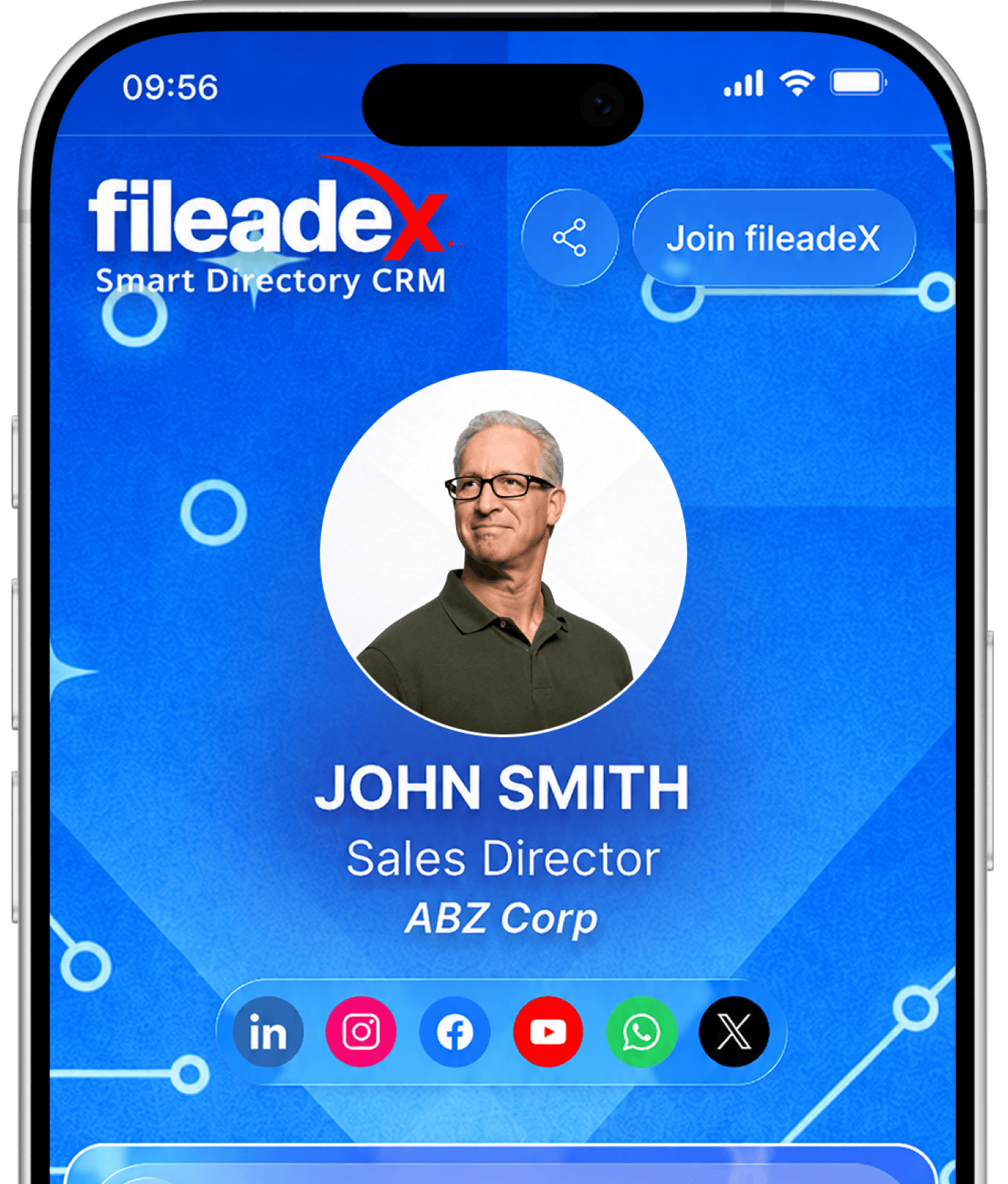 fileadeX digital profile on a mobile phone